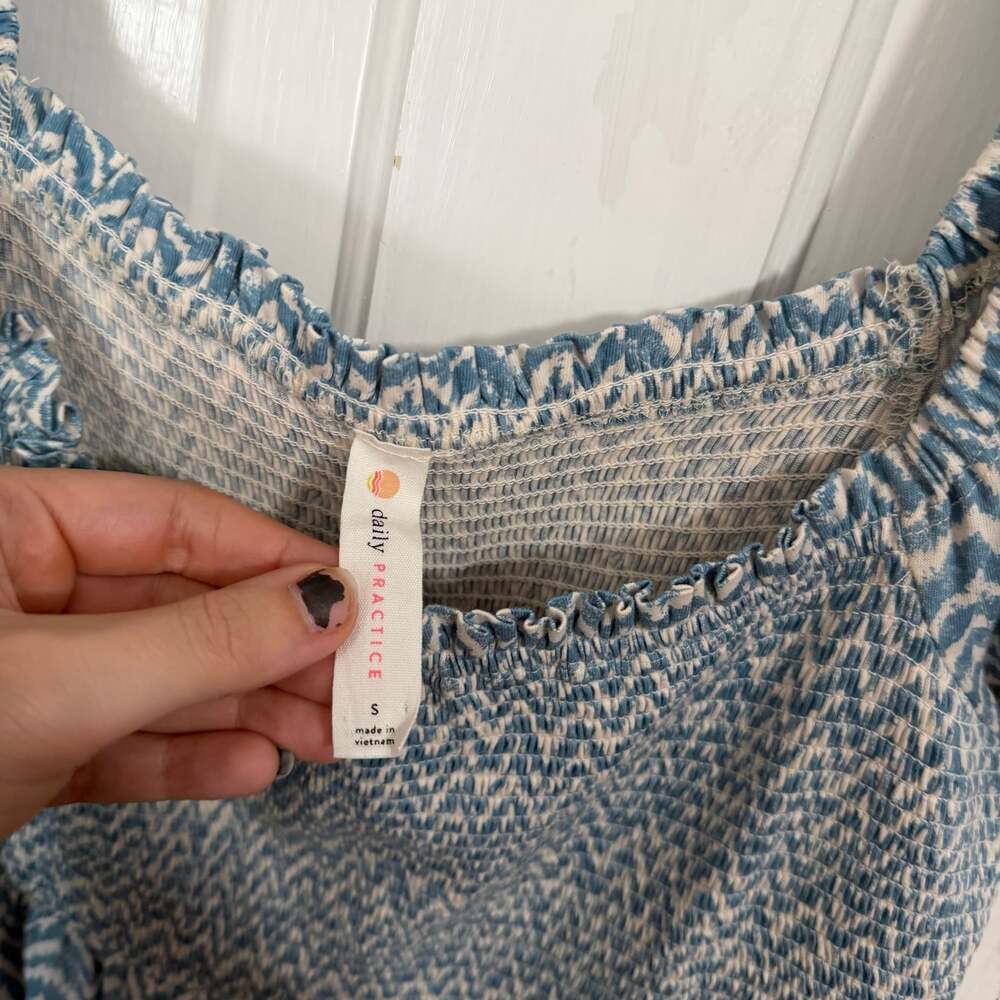 Daily Practice Anthropologie Blue White Chevron Smocked Tiered Maxi Dress Small - Picture 3 of 8